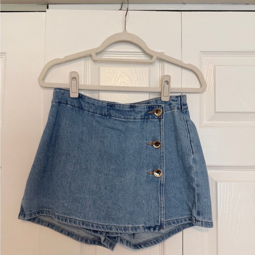 Zara Light Blue Denim Skort with Gold Button Detail